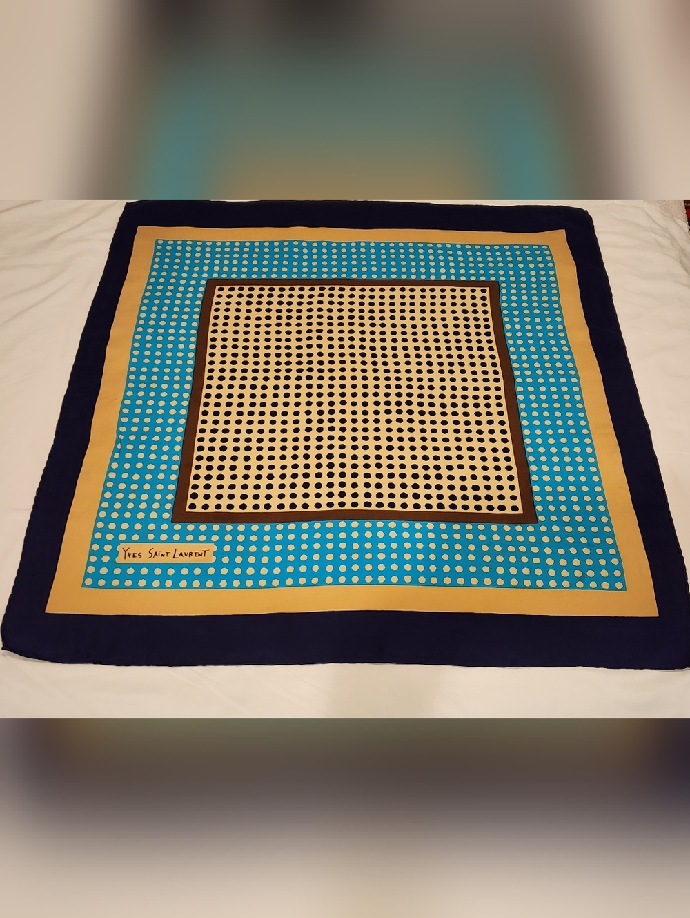 Yves Saint Laurent Turquoise and Yellow  Silk Scarf